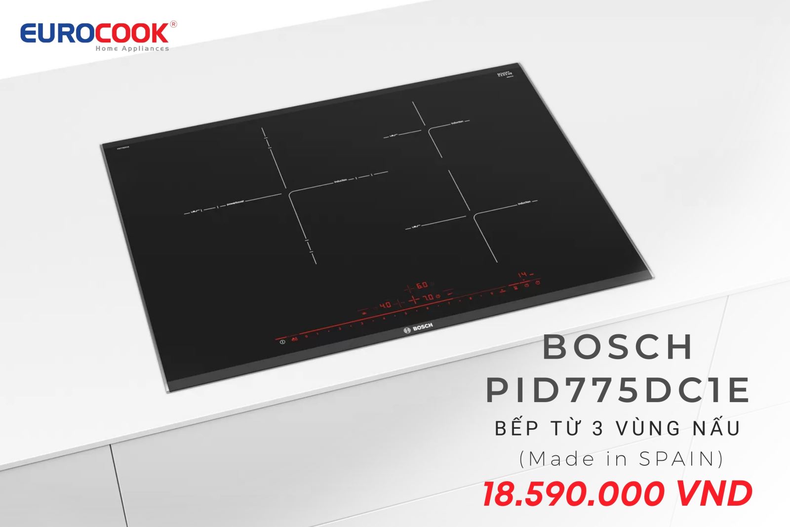 Bếp từ Bosch PID775DC1E ba vùng nấu hiện đại, đạt chuẩn Châu Âu