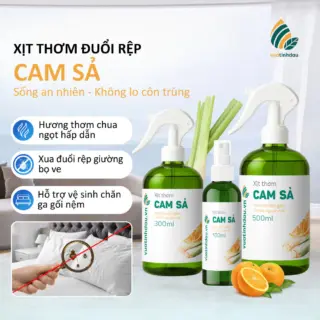 Xịt Đuổi Rệp Giường Mạt Bụi Ve Chó VUATINHDAU 500ml Tinh Dầu Thảo Mộc An Toàn Cho Nhà Cửa Mùi Cam Sả