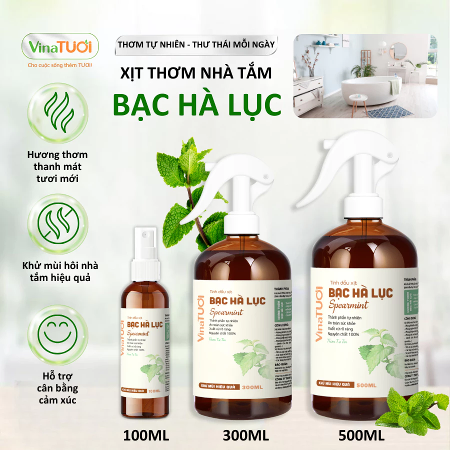 Xịt Đuổi Côn Trùng Vina Tươi 500ml An Toàn Cho Bé, Khử Mùi Nhà Cửa Tinh Dầu Thiên Nhiên Mùi Bạc Lục Hà