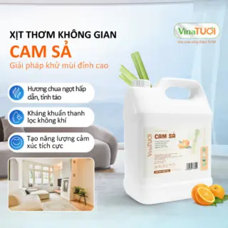 Tinh Dầu Xịt Phòng VINA TƯƠI Can 5L Khử Mùi Thiên Nhiên An Toàn Siêu Tiết Kiệm Mùi Cam Sả