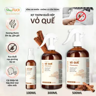 Xịt Đuổi Rệp Giường Mạt Bụi Ve Chó VINA TƯƠI 300ml Tinh Dầu Thảo Mộc An Toàn Cho Nhà Cửa Mùi Vỏ Quế