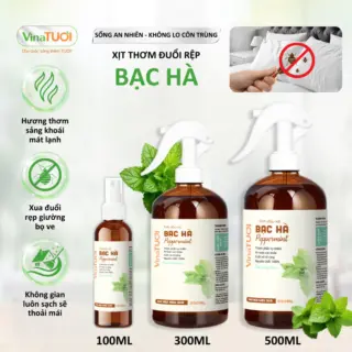 Xịt Đuổi Rệp Giường Mạt Bụi Ve Chó VINA TƯƠI 500ml Tinh Dầu Thảo Mộc An Toàn Cho Nhà Cửa Mùi Bạc Hà