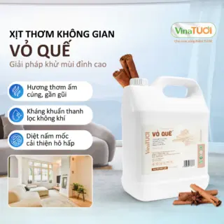 Tinh Dầu Xịt Phòng VINA TƯƠI Can 5L Khử Mùi Thiên Nhiên An Toàn Siêu Tiết Kiệm Mùi Vỏ Quế