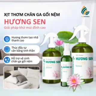 Chai Xịt Thơm Chăn Ga Gối Niệm Khử Mùi Khử Khuẩn Ẩm Mốc VUATINHDAU 300ml Tinh Dầu Hương Sen