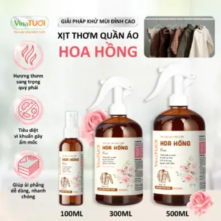 Xịt Thơm Quần Áo VINA TƯƠI 300ml Khử Mùi Lưu Hương An Toàn Mẹ Bầu, Bé Mùi Hoa Hồng