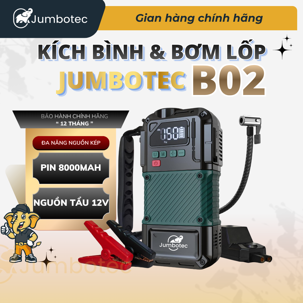 Bơm lốp kiêm kích bình Jumbotec B02