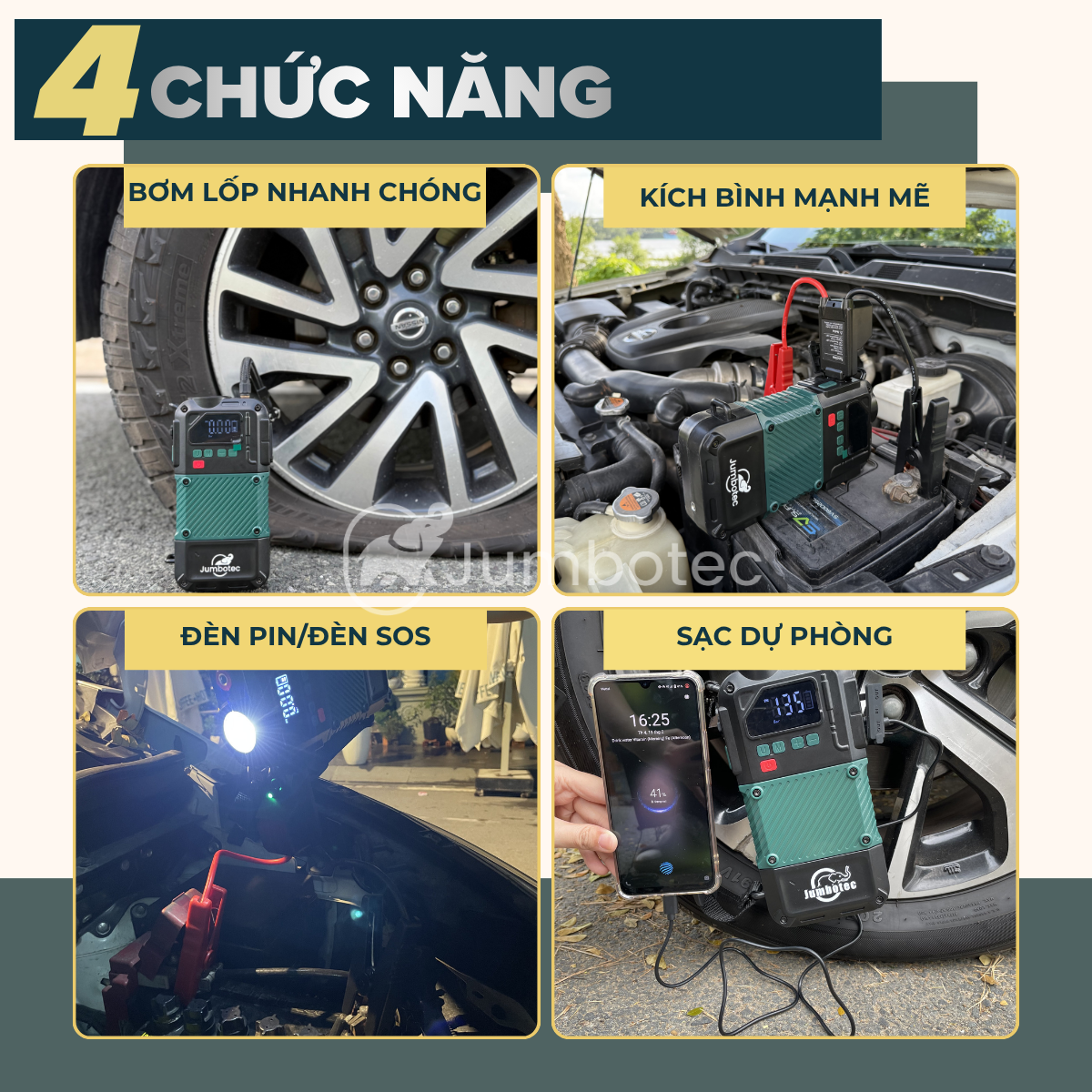 Bơm lốp kiêm kích bình Jumbotec B02 - Hình ảnh 3