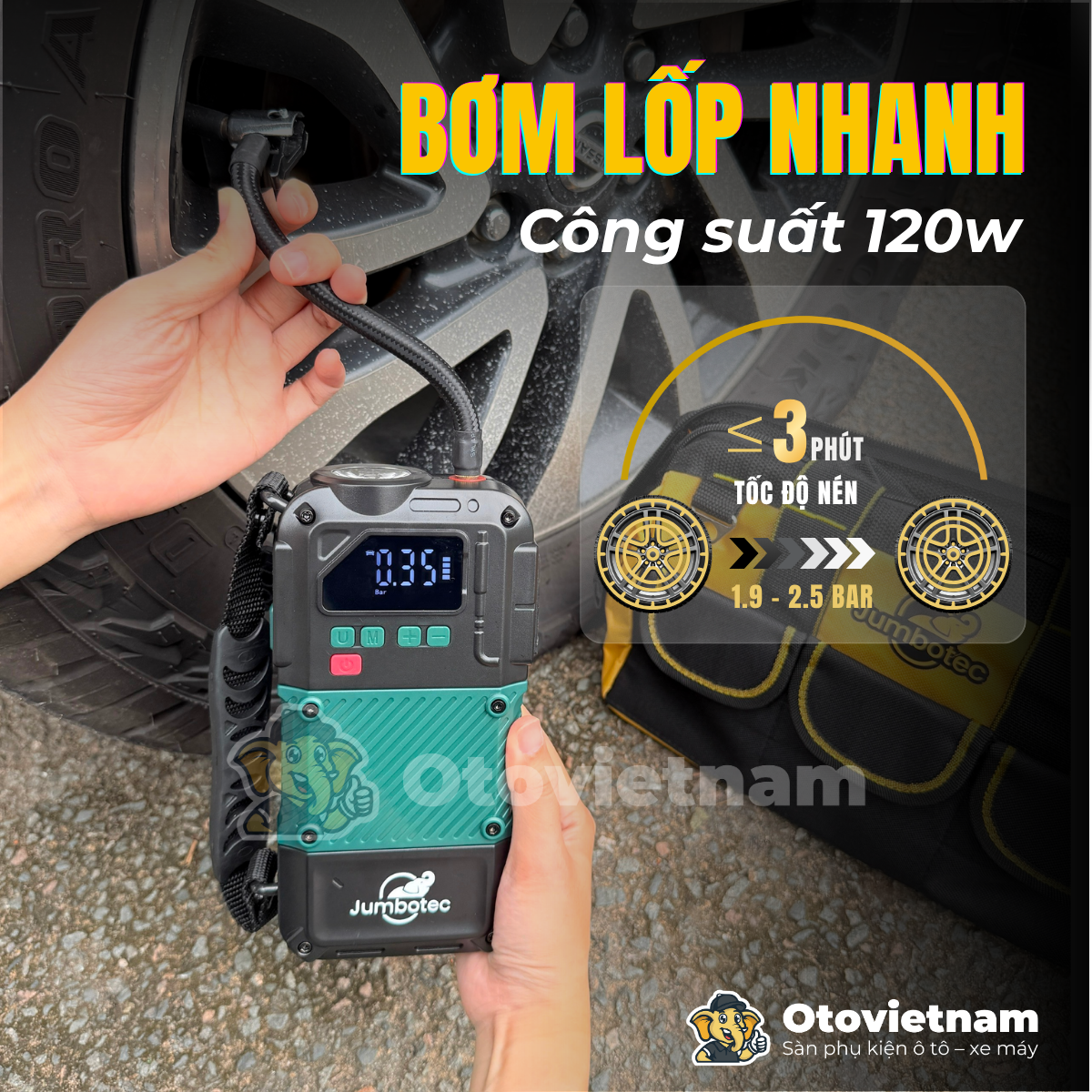 Bơm lốp kiêm kích bình Jumbotec B02 - Hình ảnh 7