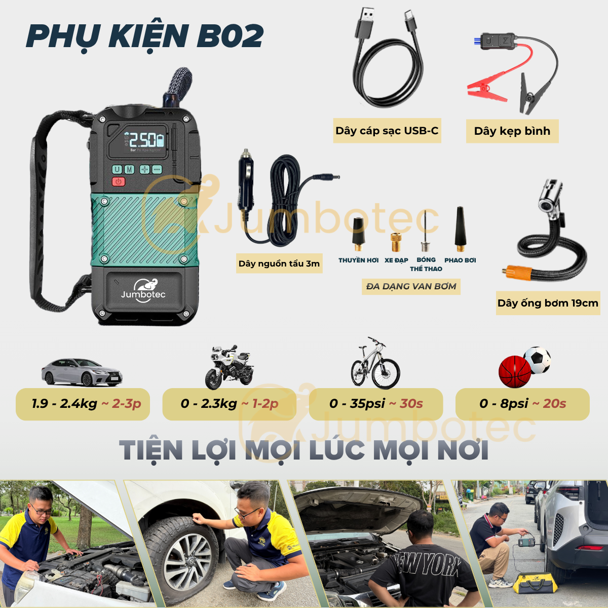 Bơm lốp kiêm kích bình Jumbotec B02 - Hình ảnh 4