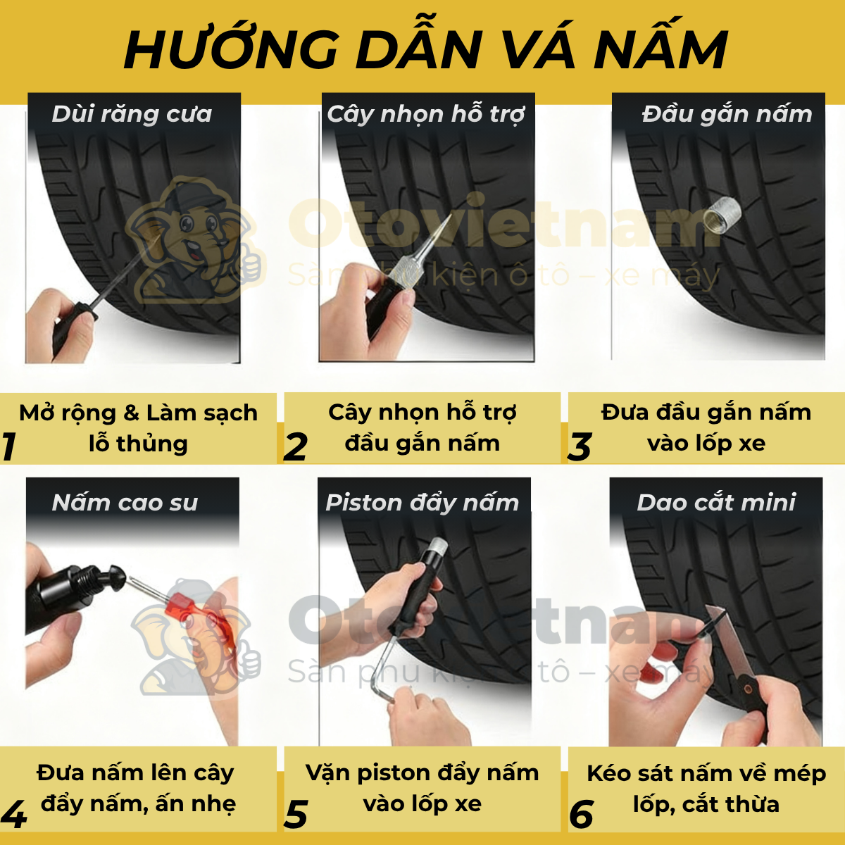 Bộ nấm vá lốp xe không ruột Jumbotec - Hình ảnh 7