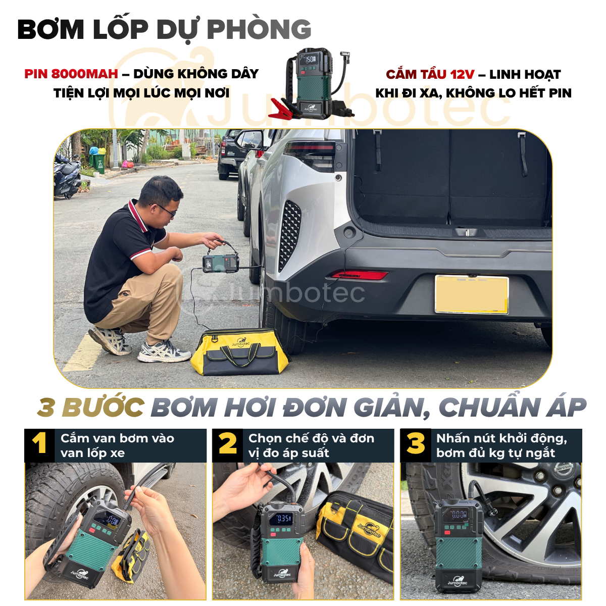 Bơm lốp kiêm kích bình Jumbotec B02 - Hình ảnh 5