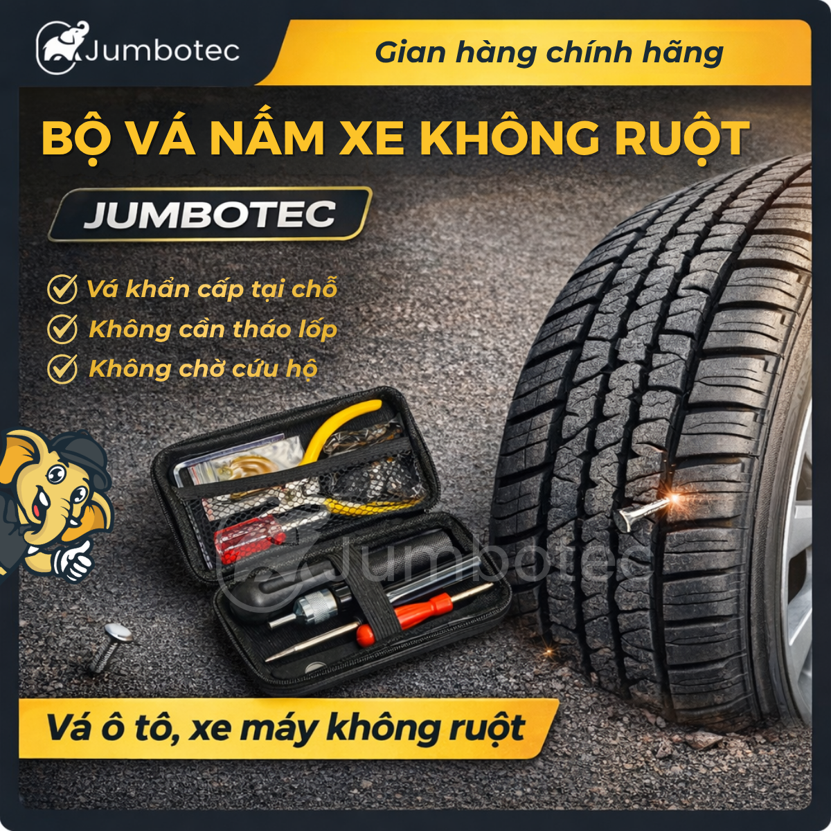 Bộ nấm vá lốp xe không ruột Jumbotec - Hình ảnh 2