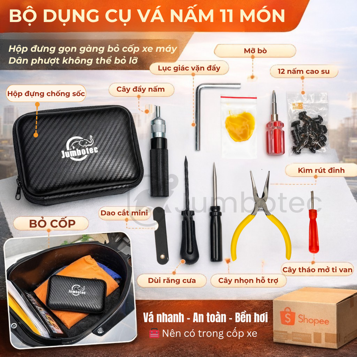 Bộ nấm vá lốp xe không ruột Jumbotec - Hình ảnh 3