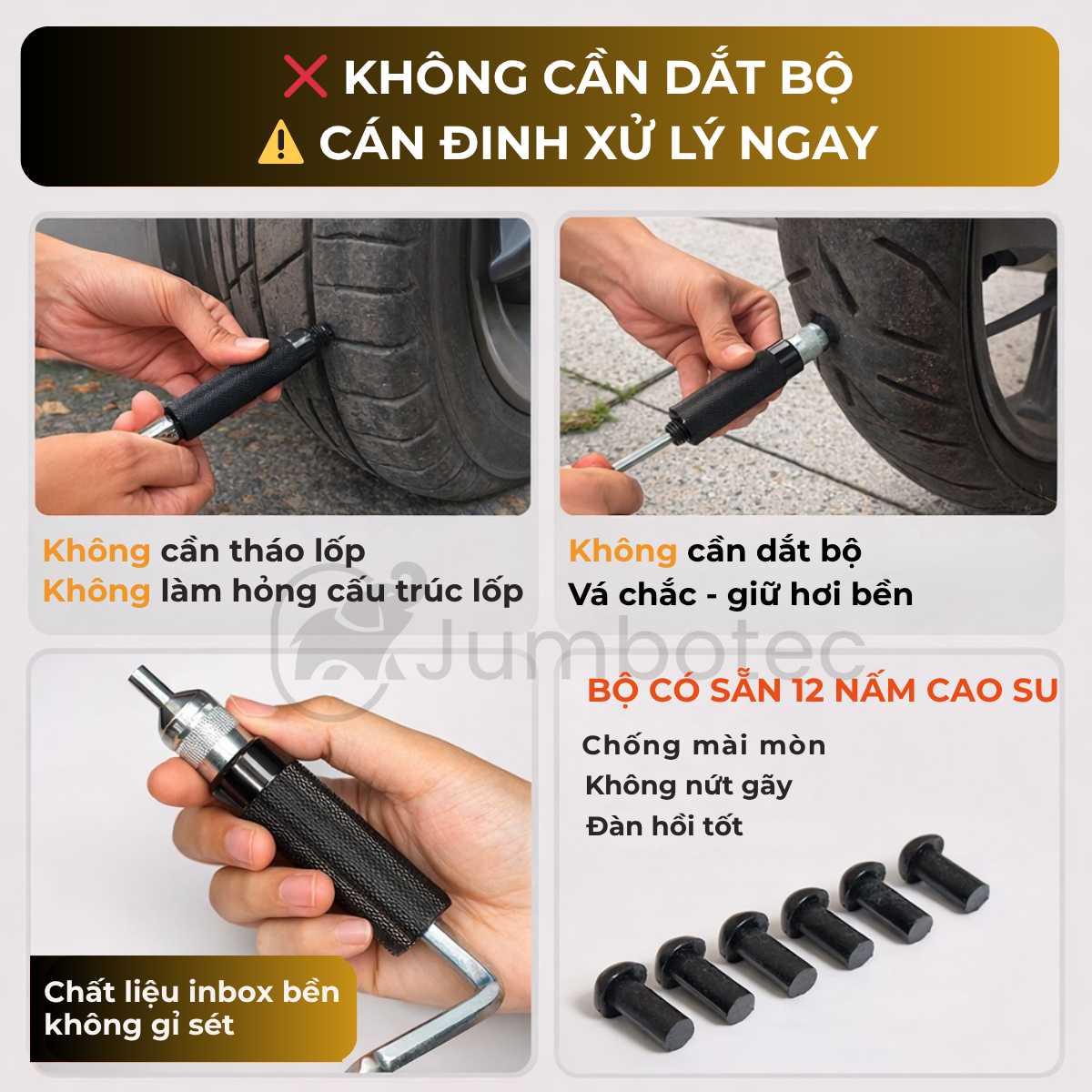 Bộ nấm vá lốp xe không ruột Jumbotec - Hình ảnh 4