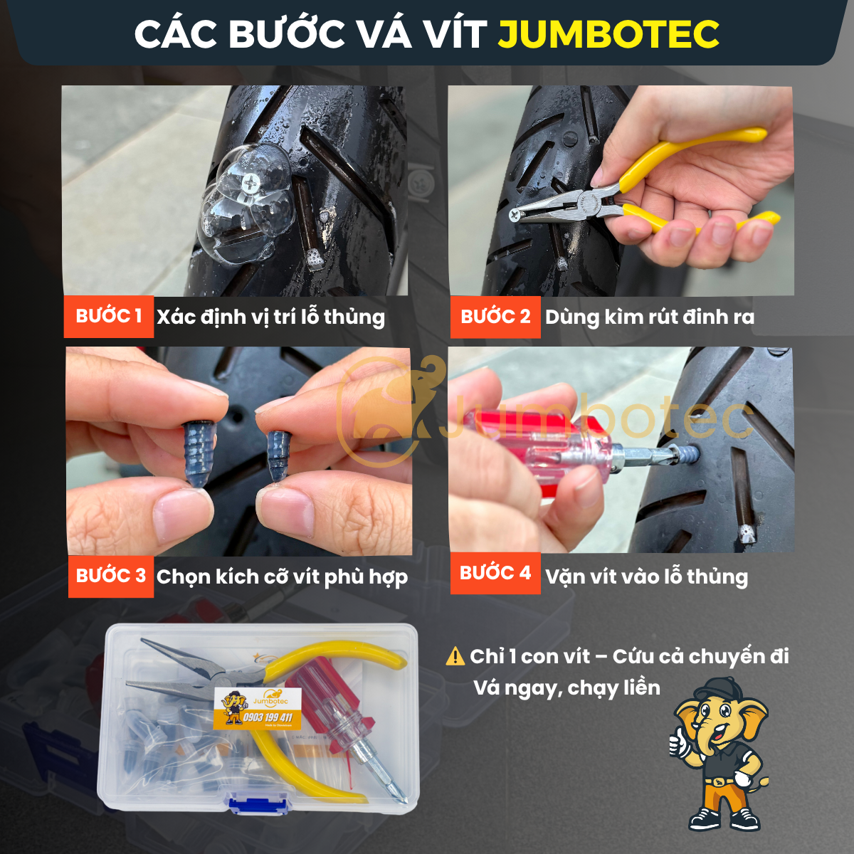 Bộ vít vá lốp khẩn cấp Jumbotec - Hình ảnh 3