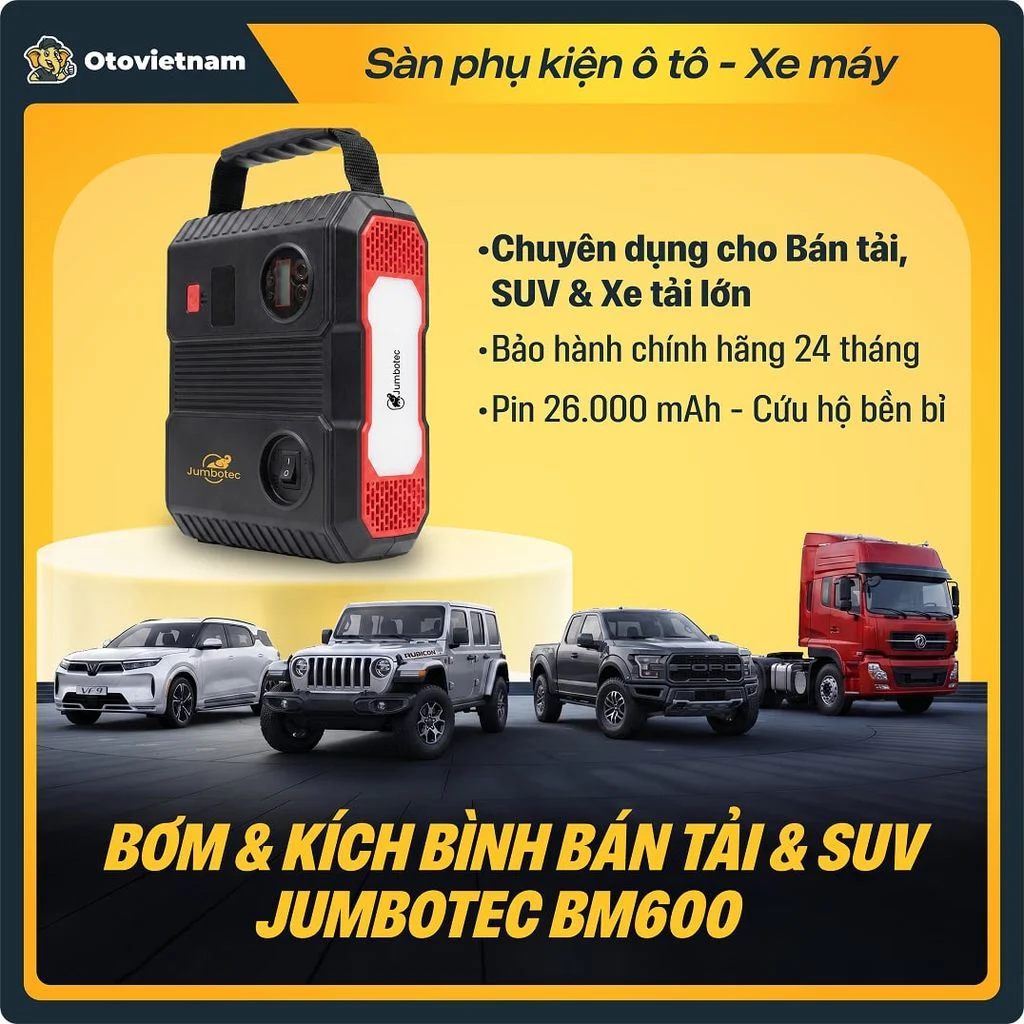 Jumbotec BM600 Máy Bơm Lốp Kiêm Kích Bình Công Suất Cao 24.000mAh