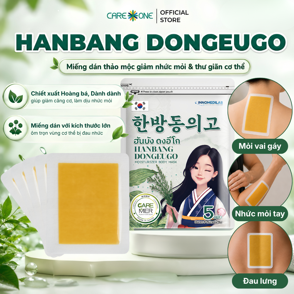 Miếng Dán Thảo Mộc Hàn Quốc HANBANG hỗ trợ Giảm Đau Cổ Vai Gáy Lưng Xương khớp Thư Giãn Cơ Thể 5 Miếng 8 × 12cm