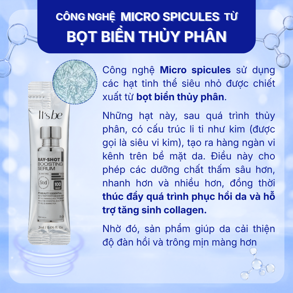 Tinh Chất Vi Kim Cấp Ẩm Tái Tạo Căng Bóng Giảm Nếp Nhăn It's be RAY-SHOT 100 Sáng Da Giảm Thâm Nám - Hình ảnh 12