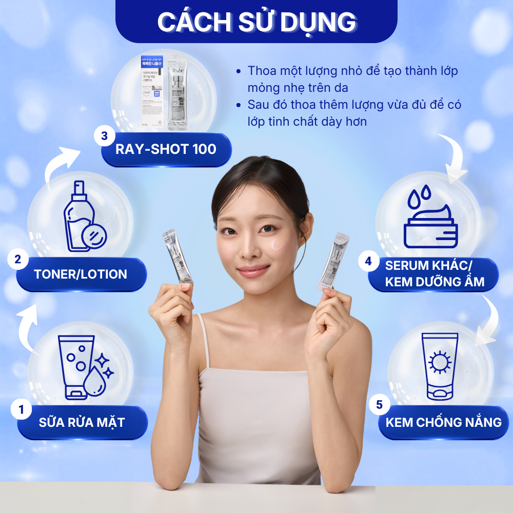 Tinh Chất Vi Kim Cấp Ẩm Tái Tạo Căng Bóng Giảm Nếp Nhăn It's be RAY-SHOT 100 Sáng Da Giảm Thâm Nám - Hình ảnh 8